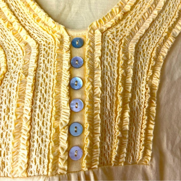 Lauren Scott yellow short sleeve iridescent  buttons spring Easter shirt small - Picture 6 of 10